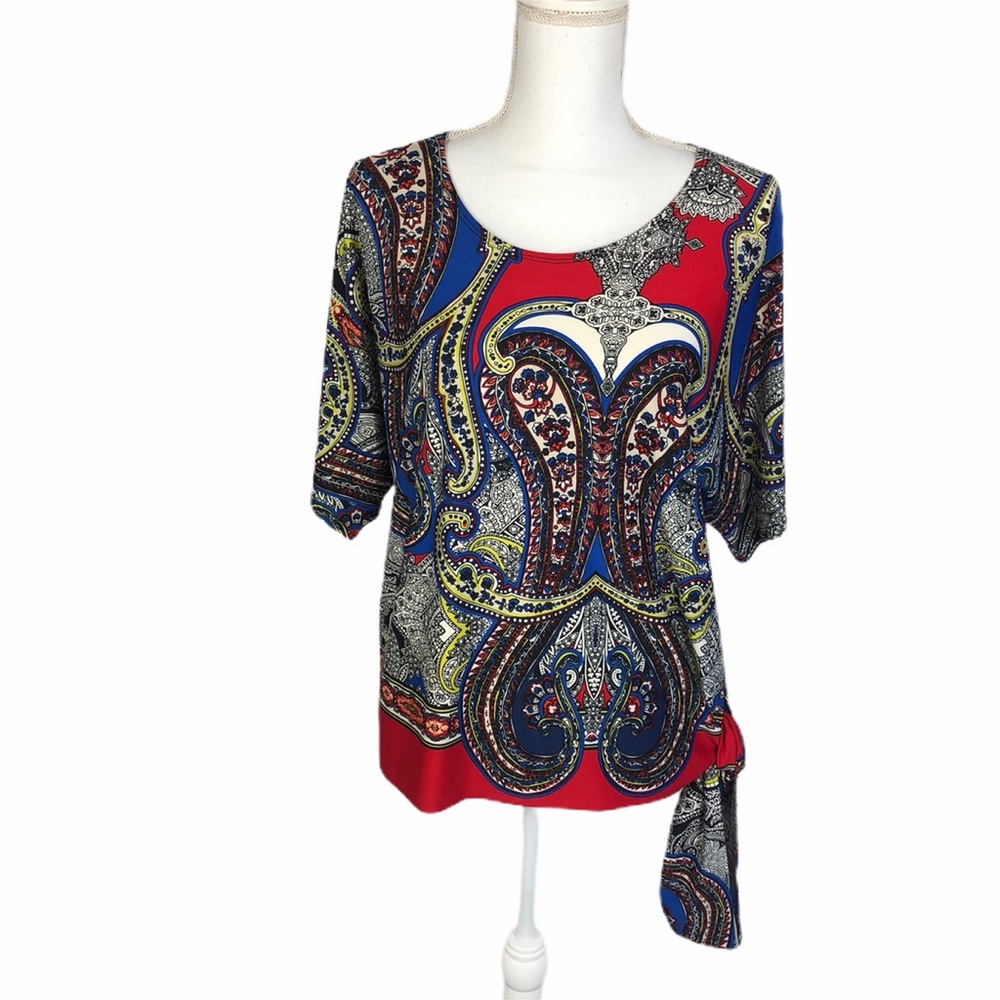 MELISSA PAIGE Dolman Sleeve Side-tie Paisley Top